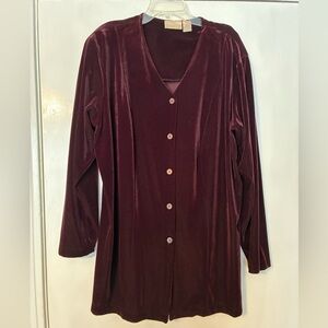 Liz Claiborne Deep Burgundy Velvet Button-Down Shirt